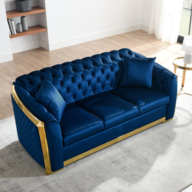 Rosdorf Park Modern Sofa Velvet Luxury Chesterfield Sofa Set 84 Inches Tufted 3 Seat Couch With Stainless Wayfair